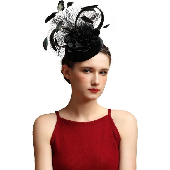 ? Latimoon Feather Headband Women Black Fascinators Derby Pillbox Cocktail Hats main image 2
